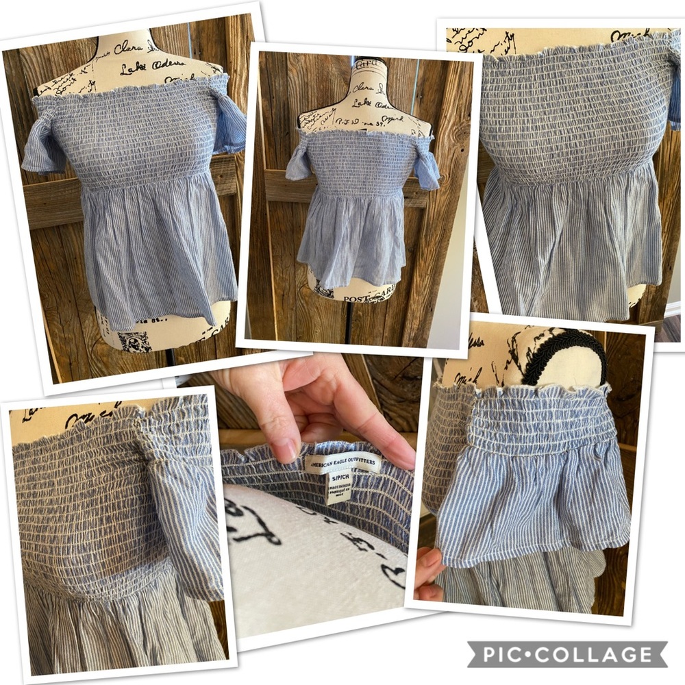 EUC American Eagle Blue/White Seersucker